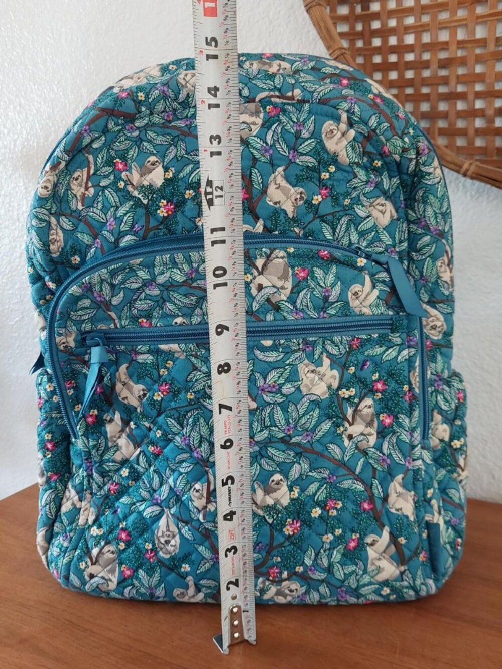 vera bradley Sloth backpack with sloths and flowers on a teal background #sloth - Picture 5 of 6